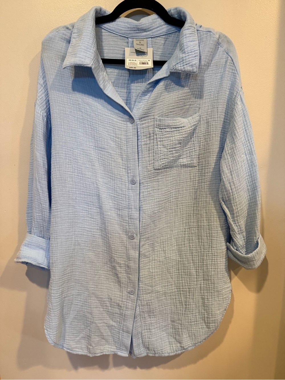 Shade & Shore Light Blue Women's Swim Coverup Button-Up size xs